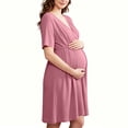thumbnail image 2 of Annhoo Maternity Dress Short Sleeve V Neck Pleated Waist Knee Length Flowy Gowns Fall Casual Pregnancy Dress, 2 of 7