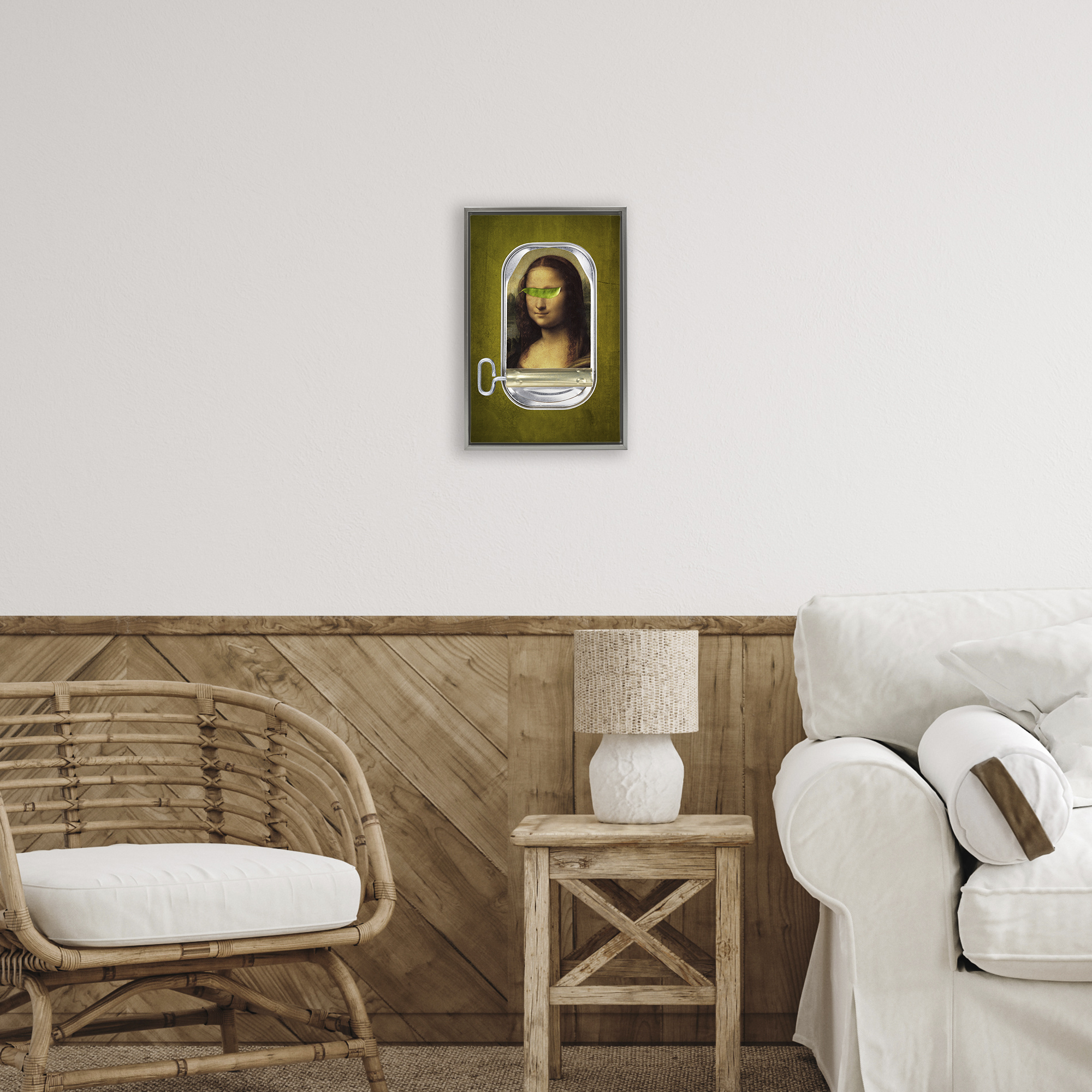 Canned Mona Lisa Gray Framed Floater Canvas Wall Art, design by Elo Marc