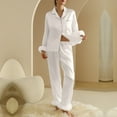 thumbnail image 6 of HUJlwoi Womens Pajama Sets Button down Trendy Sleepwear Long Sleeve Tops and Wide Leg Pants Soft Pjs Lounge 2 Piece Sets, 6 of 7