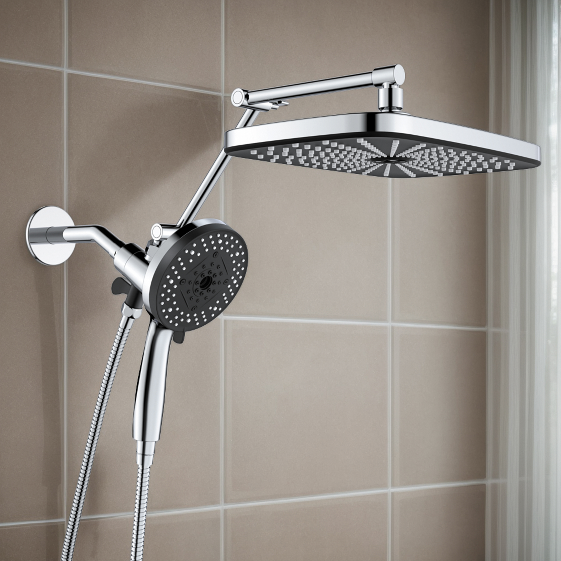 High Pressure Rain Shower Head: Upgrade Shower Heads with Handheld Spray Combo with Fixed Showerhead and 8 Sprays Handheld Shower Head, Detachable Shower head Built-in Magnetic Docking and Power Jets