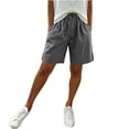 thumbnail image 7 of Women's Cotton Elastic Waist Casual Shorts with Pockets, Summer Buttons Shorts, Comfy Soft Shorts for Women, Casual Daily Summer Beach Vacation, Womens | VerBelle,Dark Gray XL, 7 of 7