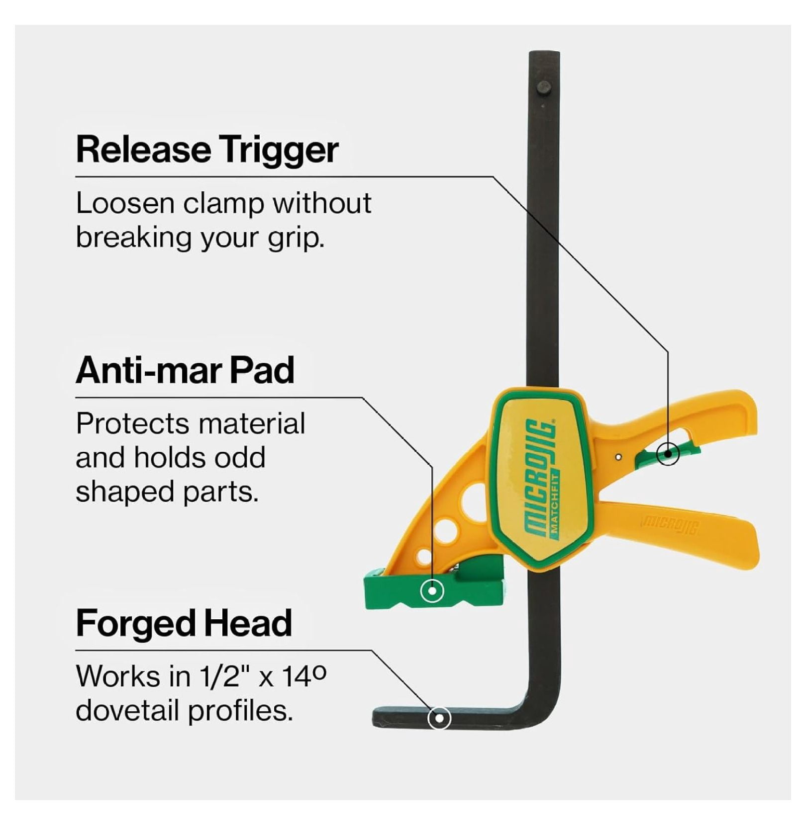 Matchfit Grr-rip Clamp (4-Pack), Dovetail Track Clamps, Squeeze Action Dovetail Clamps for Jigs, Sleds, Workbenches, DVC-625QCK2X4, Yellow