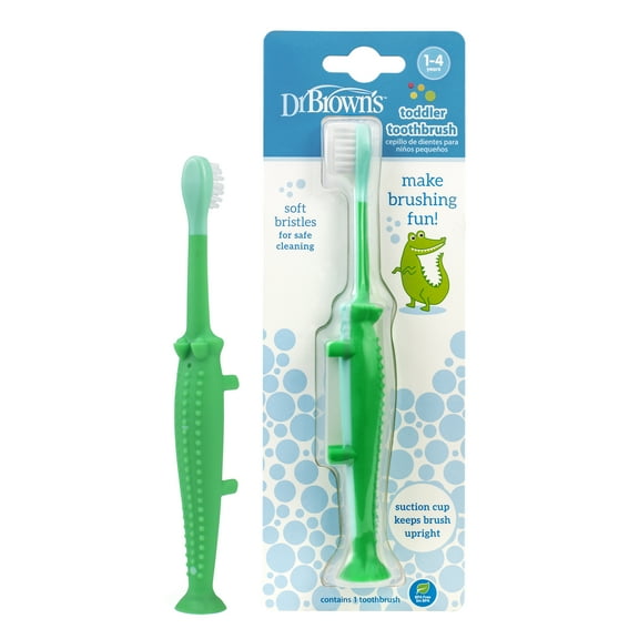 Dr. Brown's Toddler Toothbrush with Soft Bristles, Green Crocodile, BPA-Free, Ages 1-4 Years, 1-Pack