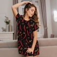 thumbnail image 3 of Pofeuu Hot Chili Print Women's Loose Fit Short Sleeve Nightgown, Comfortable Sleep Dress for Women, Casual Lounge Sleepwear, Soft Cotton Sleep Dress, 3 of 6