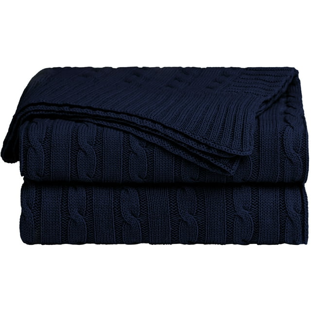 Suave 100% Algod?n Punto Manta para Sof? y Div?n?Ligero Cable Tejida Cobija Casa Decorativo Cobija Azul marino 47 "x 70" Unique Bargains Manta