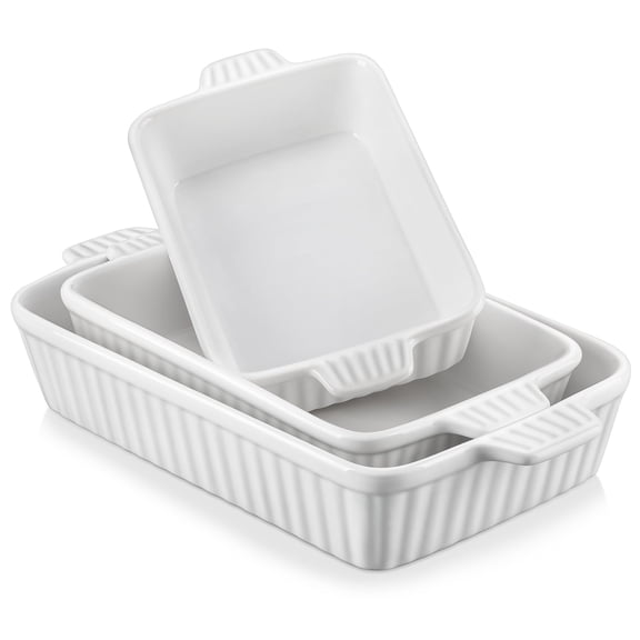 Vancasso Baking Dish Set, Ceramic Bakeware Sets of 3, Casserole Dishes for Oven, Lasagna Pan Deep, Rectangular Baking Pan Set with Handles for Baking, White