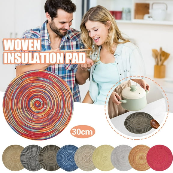 Kitecy Heat Insulation Placemat Round Placemat Heat Resistant Insulation Table Mat Pvc Woven Waterproof Non-Slip Dining Kitchen Decor 30Cm , Anti Skid Table Pad Circular Dinner Mat