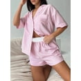 thumbnail image 6 of Biezeib Women's 2 Piece Lounge Set, Lapel Neck Short Sleeve Button Down Striped Tops + Elastic Waist Shorts Pajama Outfits for Summer, 6 of 6