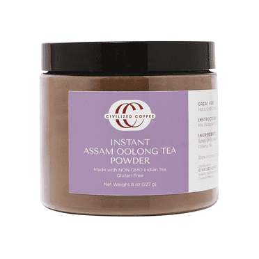 Civilized Coffee Instant Assam Oolong Tea Powder for Hot Tea, Iced Tea & Baking (8 oz)
