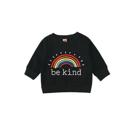 

Calsunbaby Kids Toddler Boys Girls Pullover Flower Rainbow Letter Print Round Neck Long Sleeve Tops Autumn Sweatshirt Black Rainbow 2-3 Years