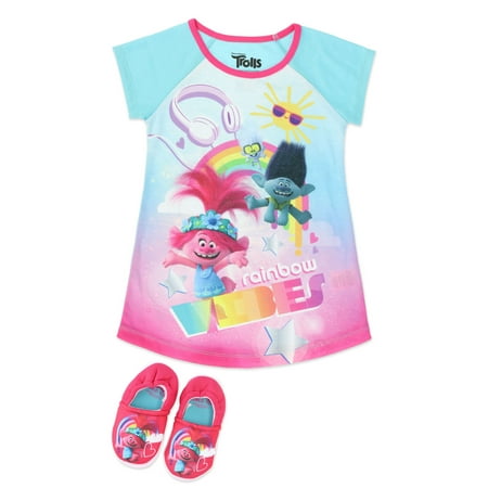 

Dreamworks Trolls Pajamas Dorm Nightshirt and Slippers Blue Toddler 5