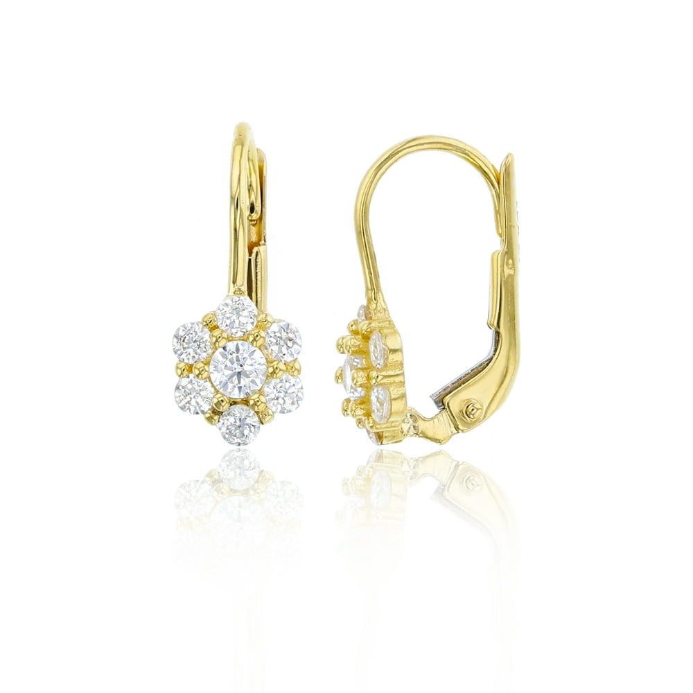 Decadence 14k Yellow Gold Flower Cz Leverback Earring