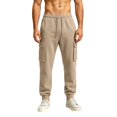 thumbnail image 2 of Men's Casual Solid Color Cargo Pants, Loose Fit Elastic Drawstring Waist Athletic Workout Trousers with Multi Side Flap Pockets Khaki 2XL, 2 of 6