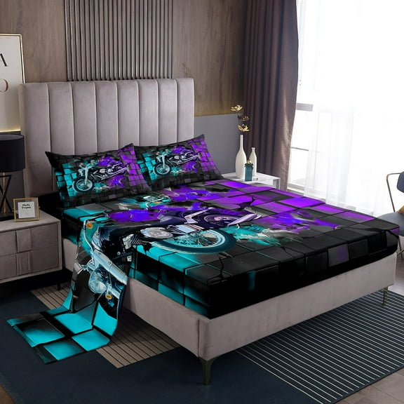 Erosebridal Motorcycle Motorbike Sheet Set Twin,Extreme Sports Bedding Sets Twin Size,Plaid Buffalo Twin Sheet Sets,Super Cozy Teens Bedroom Decor,3pcs