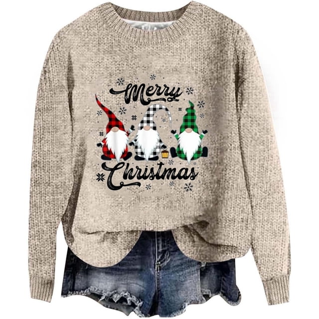 GDREDA Chandail Décontracté à Manches Longues pour Femmes Automne et Hiver Mode Imprimé Lettre Col Rond Épaules Beige,m