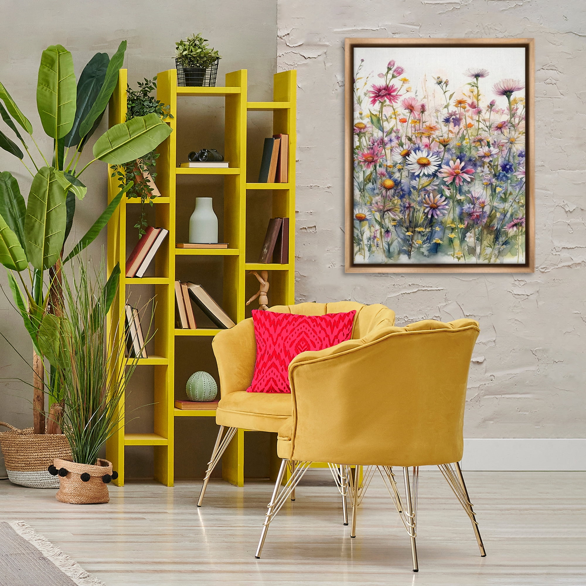 Stupell Industries Assorted Wild Flowers Plants & Flowers Painting Brown Floater Framed Canvas Art Print Wall Art, 25 x 31