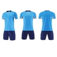 thumbnail image 4 of Amidoa Boys Summer Athletic 2 Piece Outfits Performance CrewNeck Short Sleeve and Elastic Waist Active Casual Short Kids Clothing Set Blue Size XS, 4 of 6