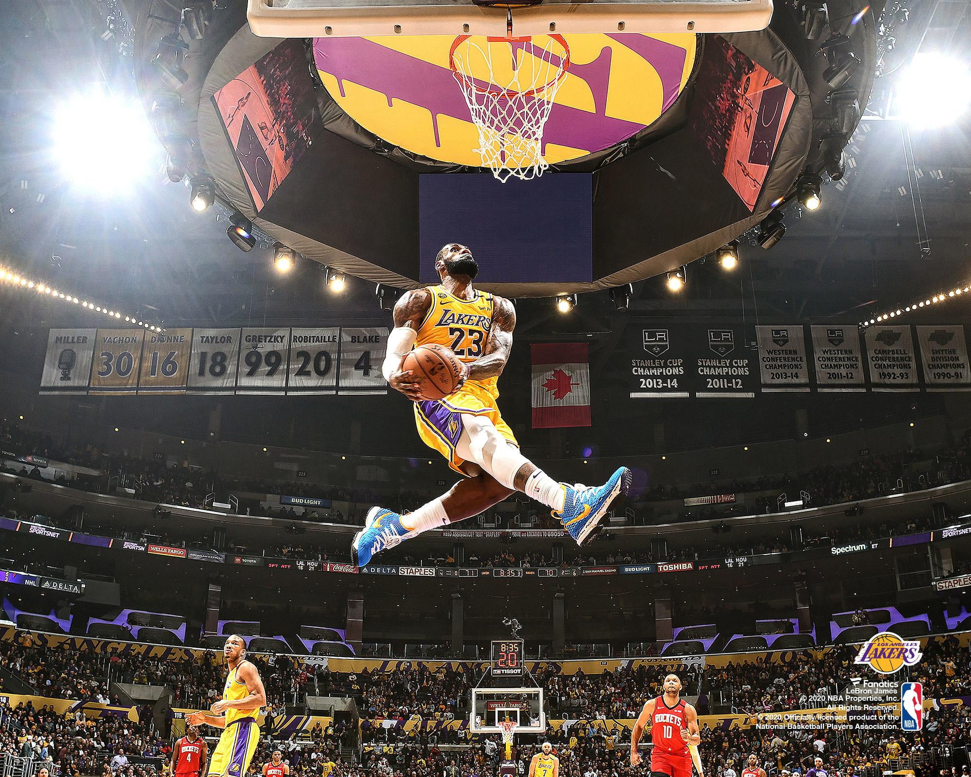 LeBron James Los Angeles Lakers Unsigned Dunk Against Houston Rockets Photograph
