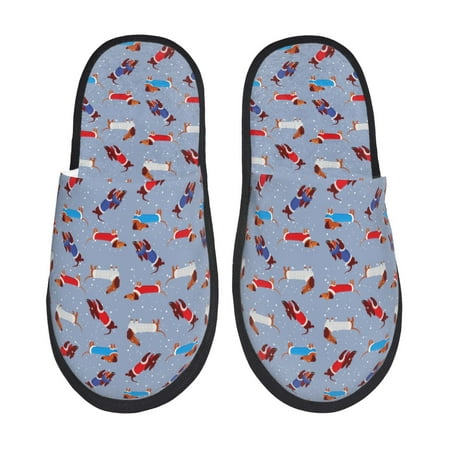 Balery winter Dachshund Slient Indoor Furry Fleece Comfort House Shoes Soft Non-Slip Home Shoes Cotton slippers House Slippers-- Large