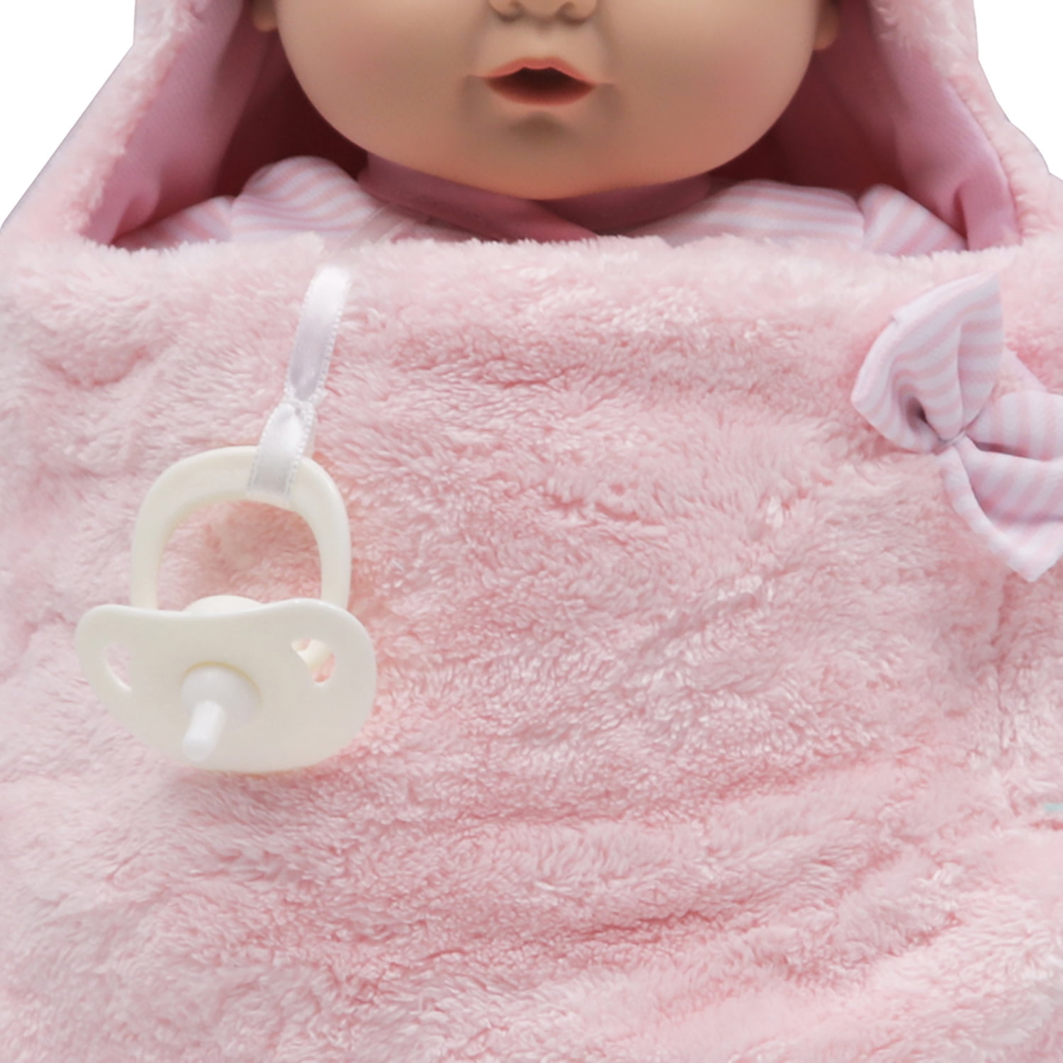 Baby Dreami: Bunting 13” Baby Doll - Pink & White Striped Outfit, Animal Ears Plush Swaddle Wrap Blanket, Binky, Soft & Huggable Toy, Kids-Toddlers 2+