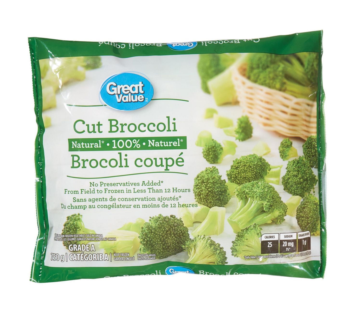 Great Value Frozen Cut Broccoli, 750 g