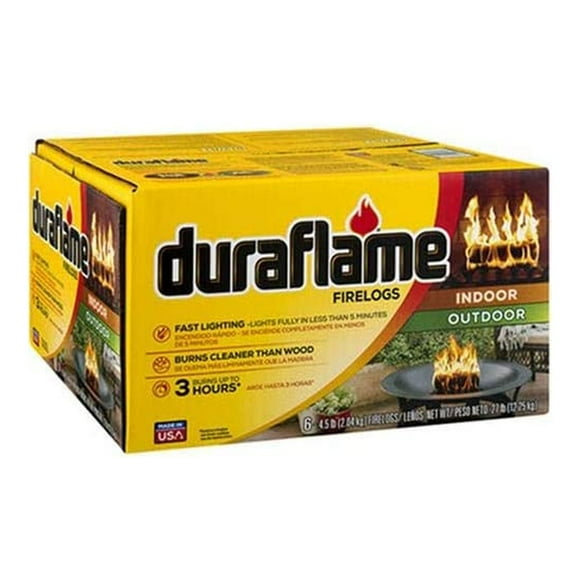 Duraflame 4.5 Pound 3 Hour Long Burn Time Quick Light Fire Log (6 Pack)