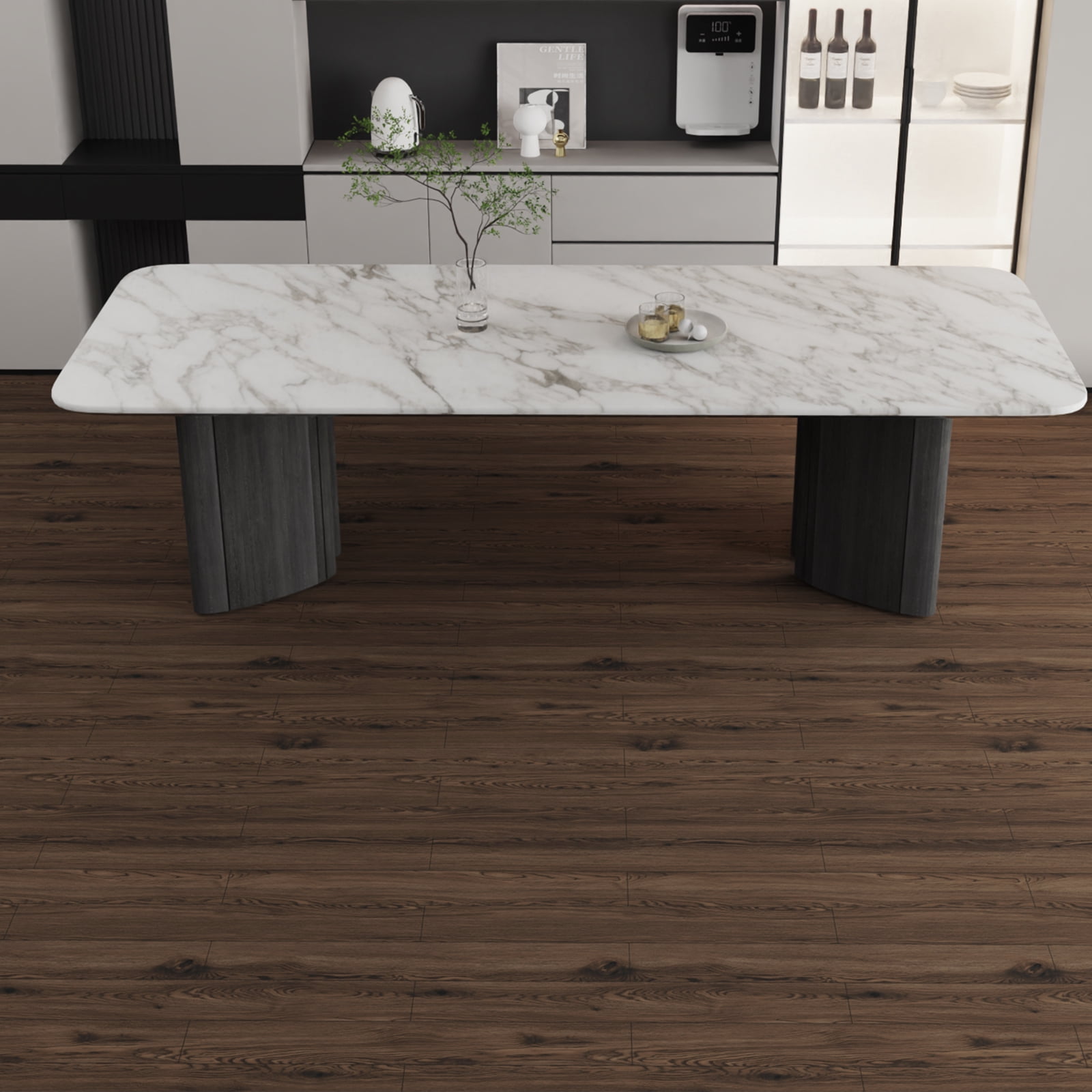 Vinyl Flooring Roll PVC Thickened Peel and Stick Floor Wood Plank Self Adhesive Flooring DIY 23.6" X 196" Dark Brown