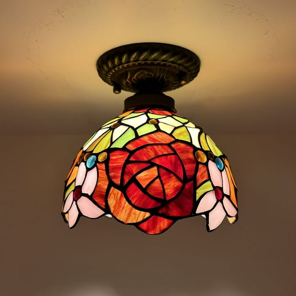 Enjoy D�cor Lamps 8-Inch Tiffany Ceiling Light with Stained Glass Bowl