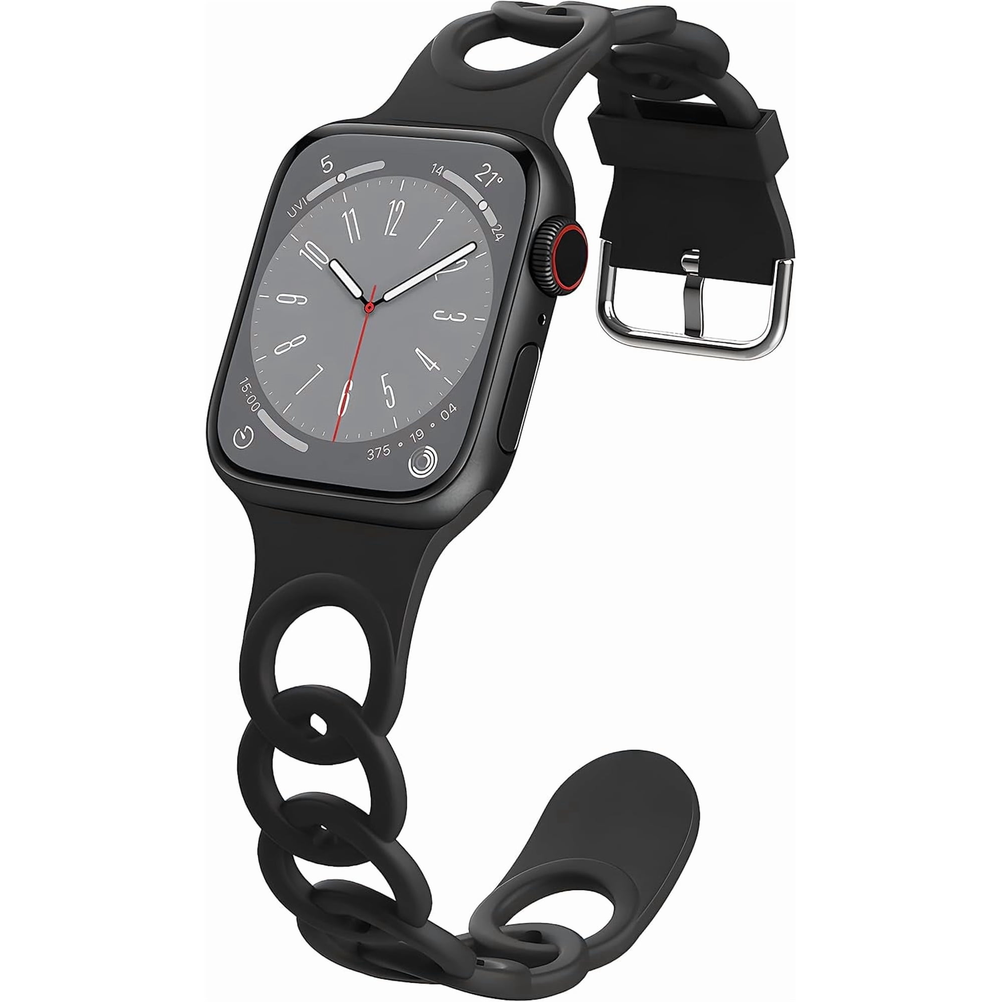 KOMI Silicone Bands Compatible with Apple Watch 38mm 40mm 41mm 42mm 44mm 45mm 49mm, Sport Thin Narrow Soft Strap Wristband Circle Chain Design for iWatch Series 8 7 SE 6 5 4 3 2 1 Ultra, Black