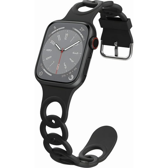 KOMI Silicone Bands Compatible with Apple Watch 38mm 40mm 41mm 42mm 44mm 45mm 49mm, Sport Thin Narrow Soft Strap Wristband Circle Chain Design for iWatch Series 8 7 SE 6 5 4 3 2 1 Ultra, Black