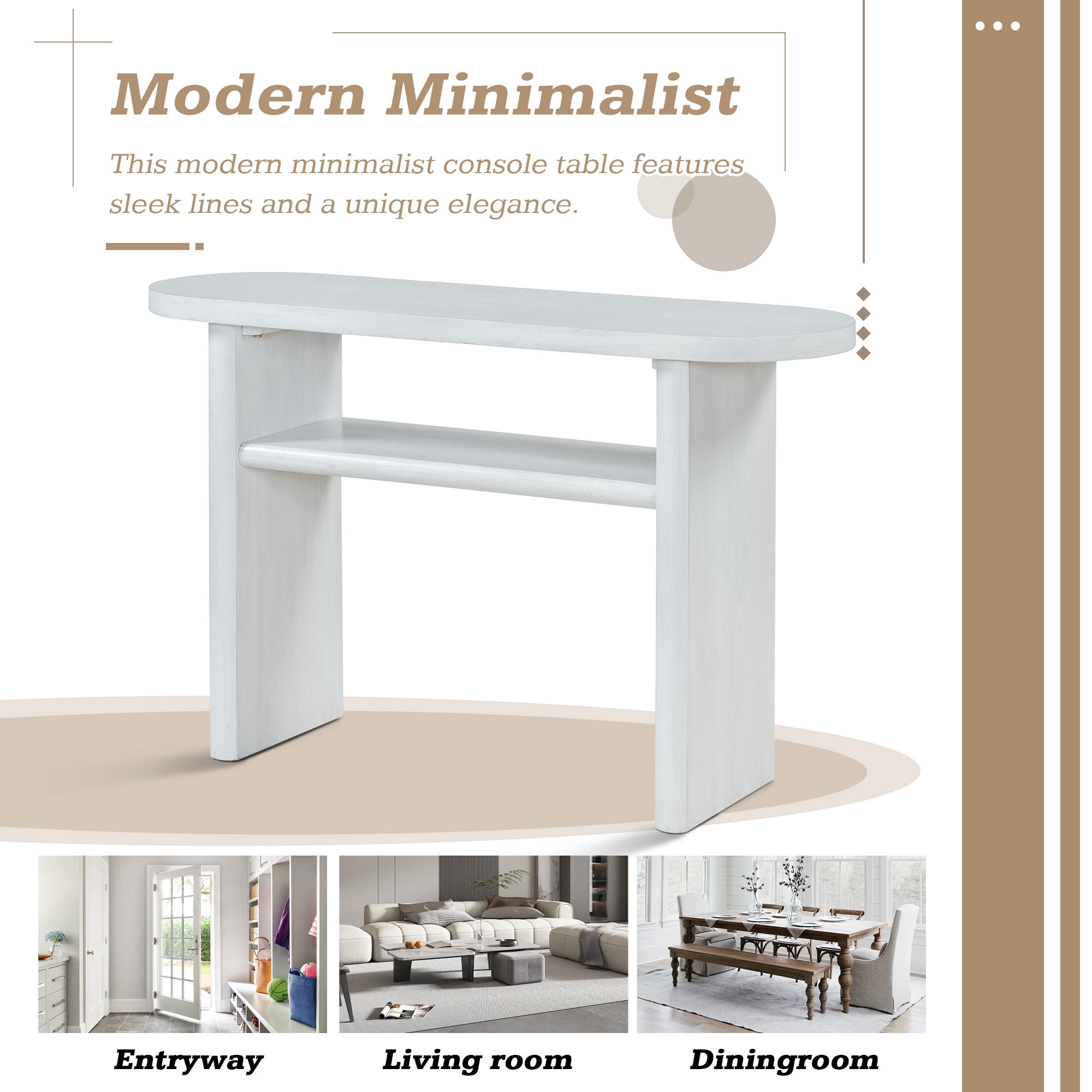 MAYEERTY Elegant Minimalist Console Table with Rounded Edges and Sturdy Shelf Design for Entryway, Living Room, Antique White