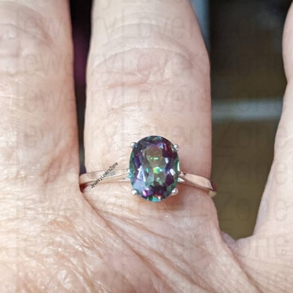 JewelryLoversZone Rose Gold Vermeil Alexandrite Ring Color-Changing June Birthstone Engagement Ring Handmade Jewelry Gift for Her Silver 3