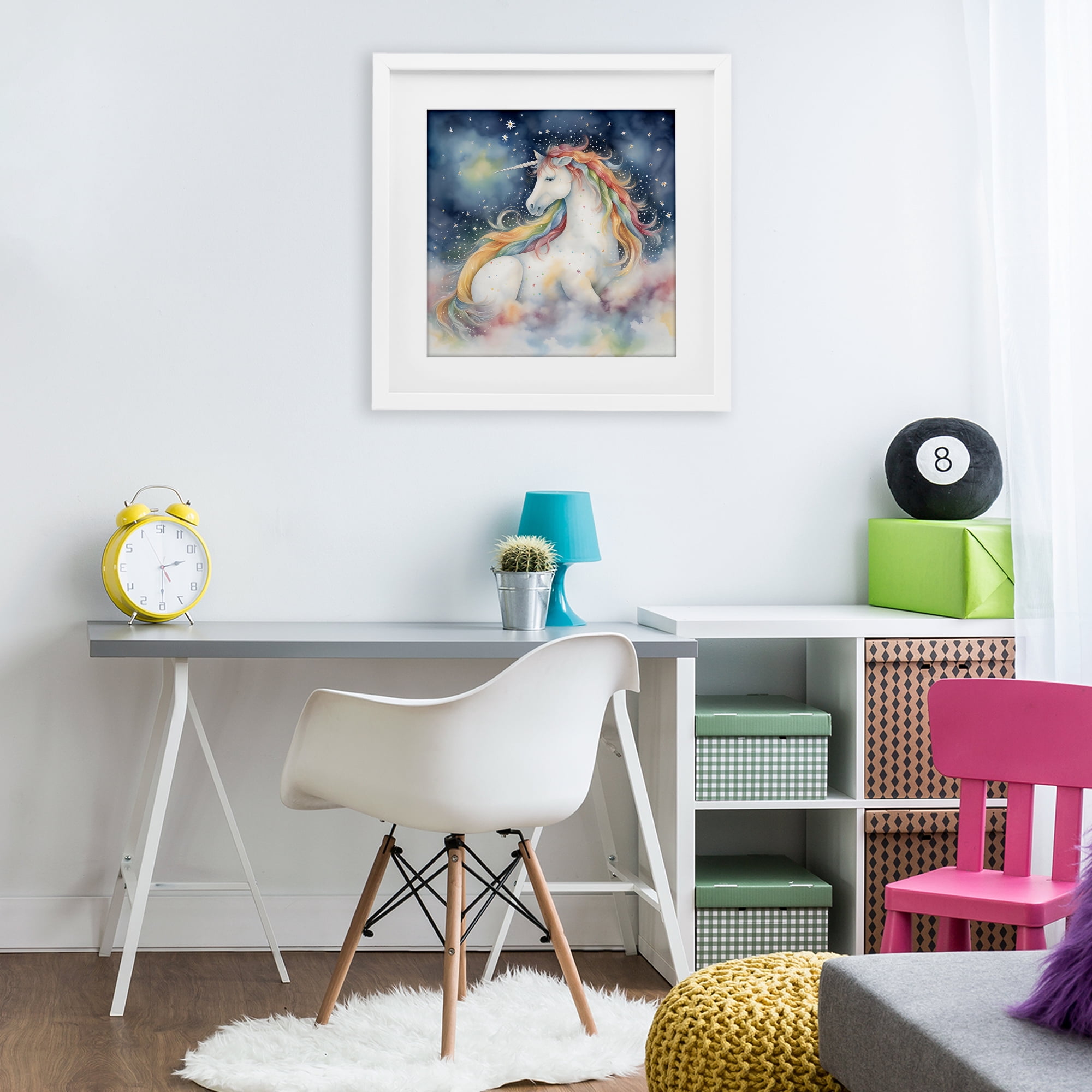 Stupell Industries Unicorn Floating on the Clouds White Framed Print Under Glass, design by Creative Studio