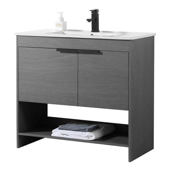 Fine Fixtures Phoenix 36 in. W x 18.5 in. D x 33.5 in. H Bathroom Vanity in Classic Grey with White Ceramic Sink (Full Assembly Required)
