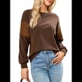 thumbnail image 2 of Sudadera Informal de Gran Tamaño para Mujer, Cuello Redondo, Bloques de Color, Holgada, Tipo Jersey. Café XL, 2 of 8