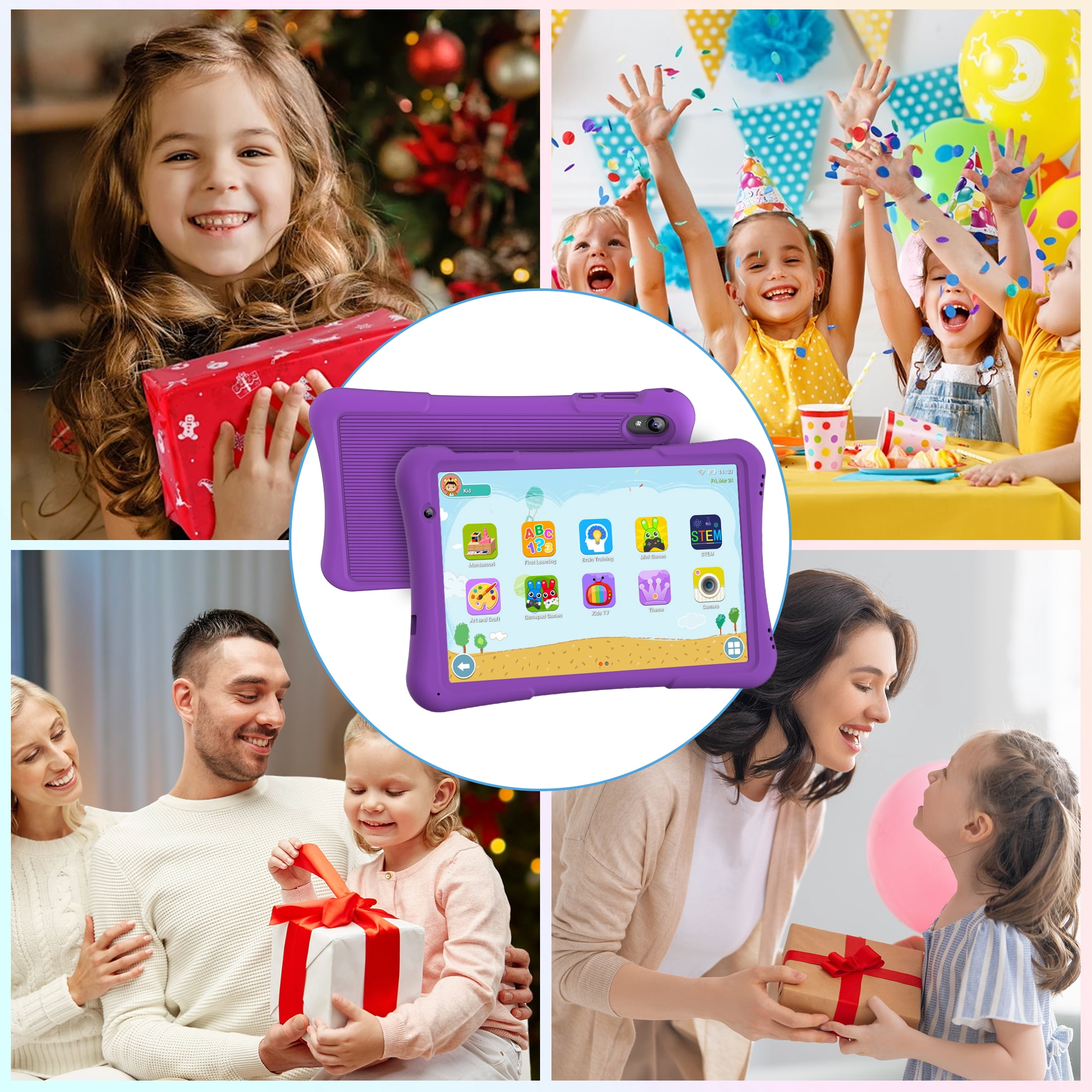 QunyiCo Kids Tablet 10 inch,Android Tablet for Kid,4GB RAM 32GB ROM,Quad Core Processor,Parental Control,1280 * 800 Resolution,6000mAh Battery,Purple