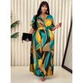 thumbnail image 4 of Blue Yellow Plus Size Women V-Neck Wrap Maxi Dress With Abstract Leaf Print Casual Elegant Summer Dress, 4 of 7