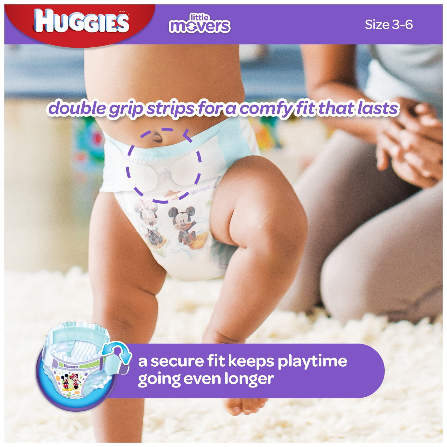 HUGGIES Little Movers Diapers, Size 3, 28 Diapers