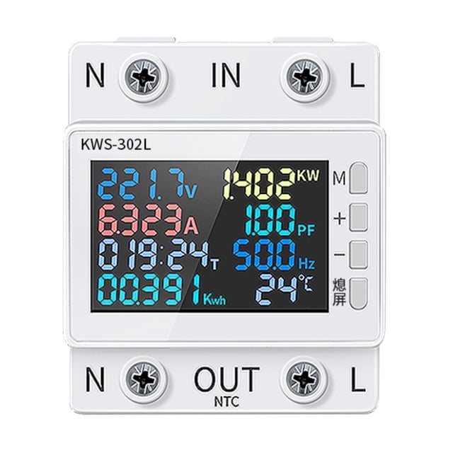 Yeacher 8in1 Power Meter Color Screen 2P Multi-function AC Energy Meter 170-270V/63A Voltage and Current Meter Standard Rail Mounting
