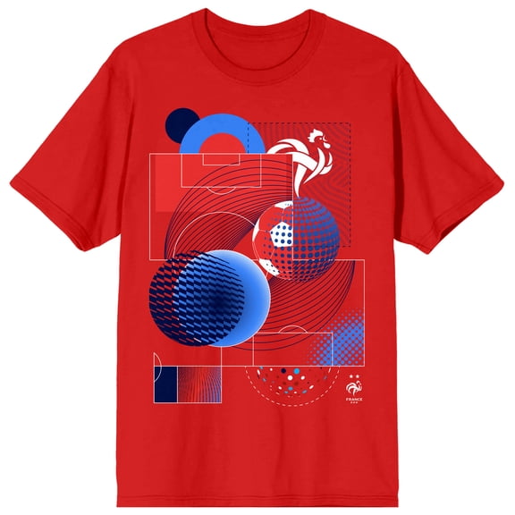 France Soccer Federation Abstract Art Adult Red Crew Neck Short Sleeve T-shirt-Large
