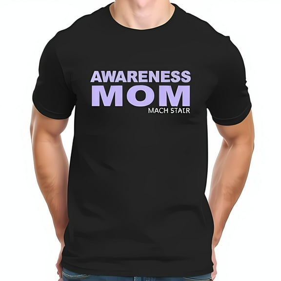 Cotton Short Sleeve T-Shirt with Bold Lavender 'AWARENESS MOM' Graphic - Casual Everyday Wear