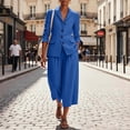 thumbnail image 4 of Linen Blazer and Pants Matching Set for Women Dressy Casual Work Jackets with Wide Leg Capris 2 Piece Business Outfits Blue M, 4 of 7