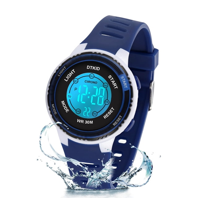 DTKID Reloj digital para niños, resistente al agua hasta 3 ATM, 7 luces de colores, reloj de enseñanza del tiempo, fácil de leer, reloj de pulsera de banda suave para niñas y niños de 5 a 16 años