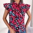 thumbnail image 2 of HAPIMO Women's Trendy Chiffon Loose Tops for Teen Girls Summer Tees Leopard Graphic Ruffle Sleeve Keyhole Neck Bowknot Pullover Elegant Casual Relaxed Blouses Hot Pink L, 2 of 8