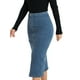 thumbnail image 4 of Falda de mezclilla maxi edición INSPIRE CHIC para mujer, con abertura frontal, cremallera, cintura alta y ajuste ceñido, color azul, 4 of 6