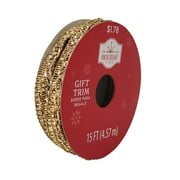 Holiday Time Gold Metallic Mesh Trim, 5 Yards, PET; Polyester; Iron, Great for Decorating