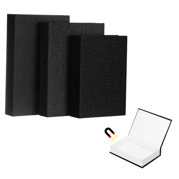 Uxcell 3Pcs Caja de Libro Falsa, 10.6", 9.8", 8.7" Libros Falsos Decorativos de Lino