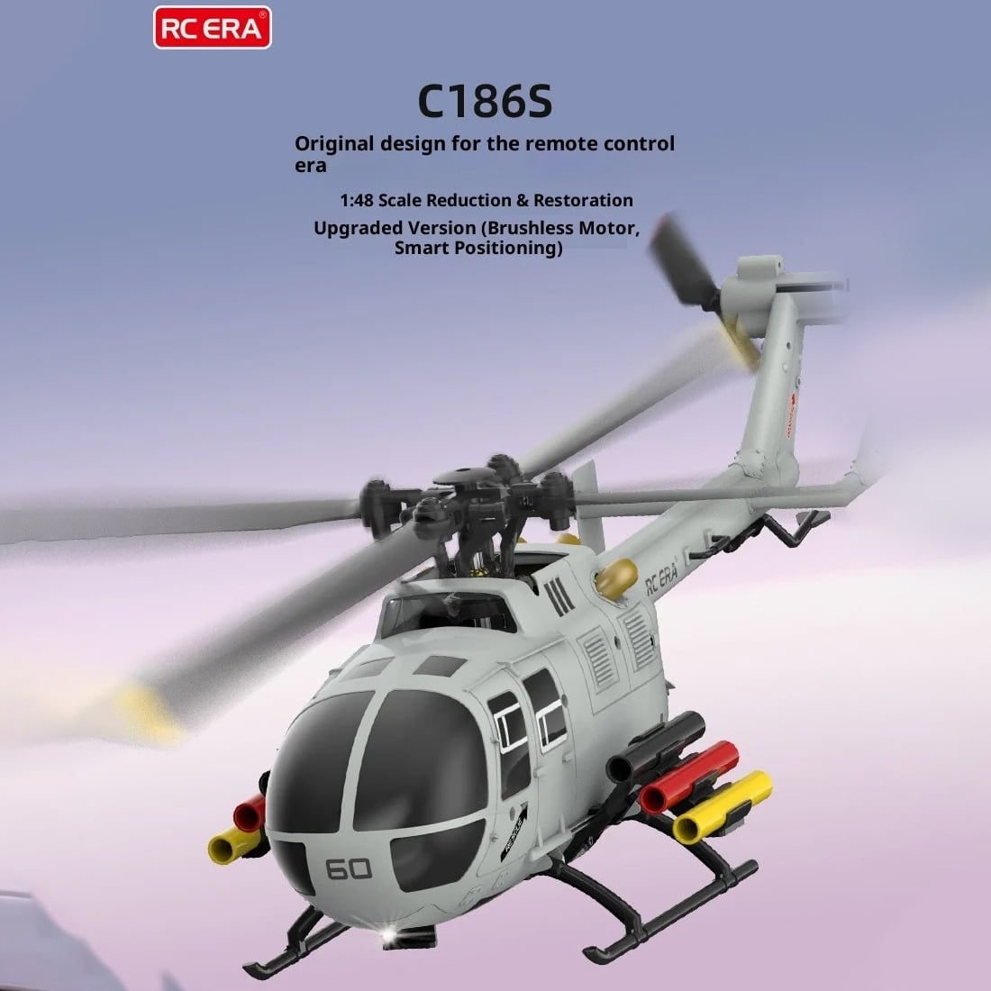 RC-ERA C186S BO105 RC Helicopter 6CH Brushless 2.4GHz Remote Control Aircraft with Optical Flow Positioning, Altitude Hold, 6 Axis Gyro, One Key Takeoff Landing for Adults - 1 Battery