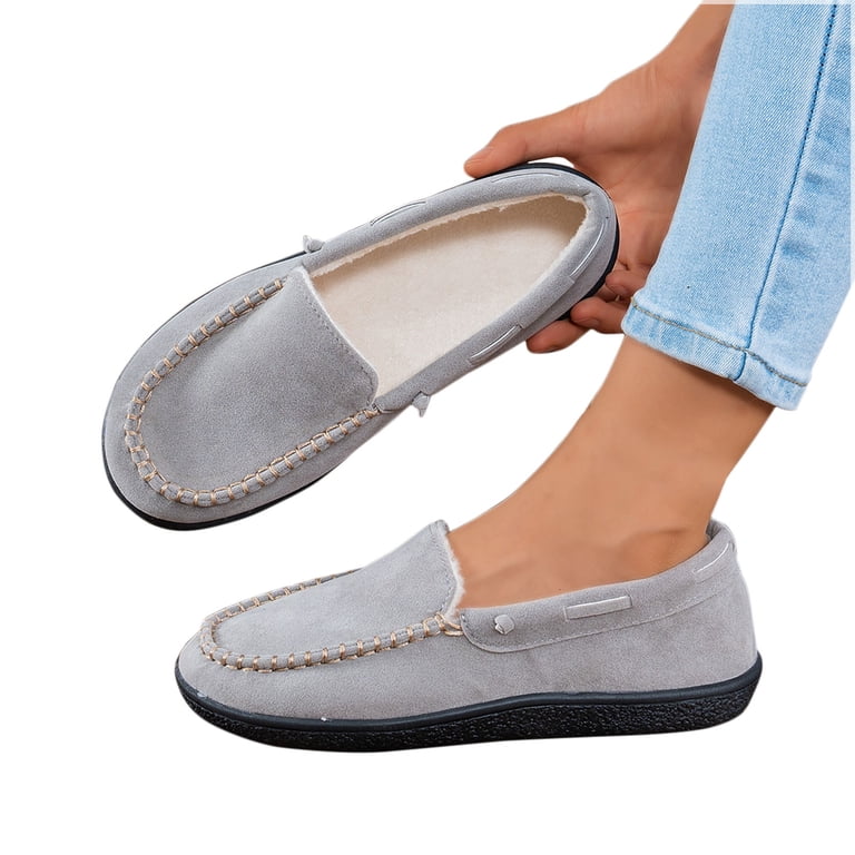 Gray Suede Round Toe Loafers Viluyesy Womens Suede Loafers, Round Toe Fleece Lining Soft  main image 3