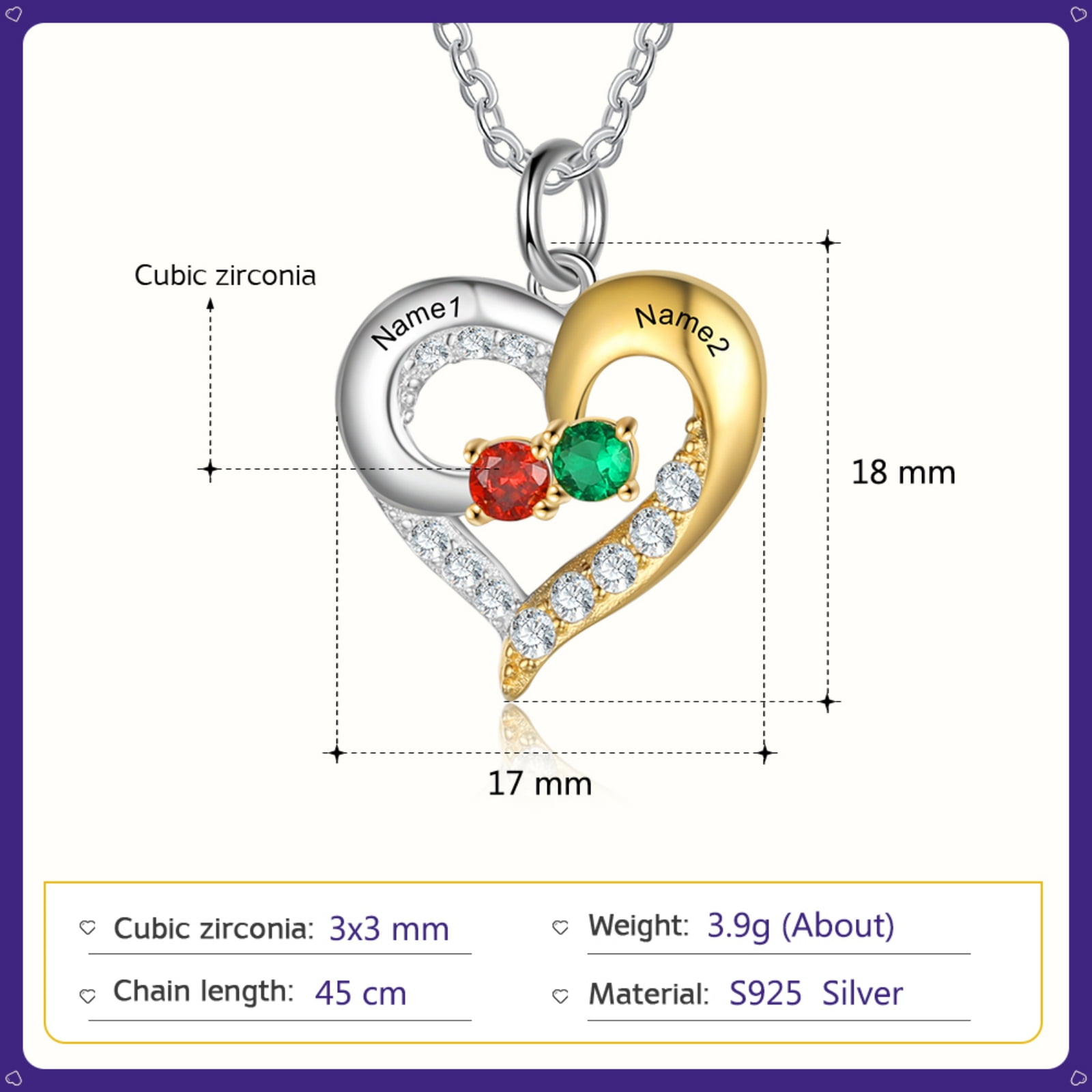Mementos Personalized Mother's Family Birthstone and Names Necklace